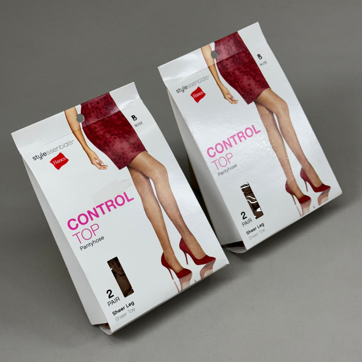 HANES (2 PACK, 2 PAIRS EACH ) Essentials Control Top Pantyhose Women's Sz B Nude