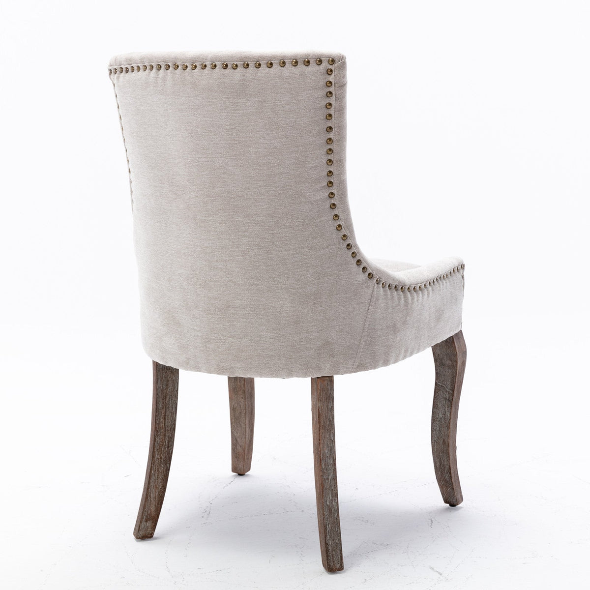 Ultra Side Dining Chair Thickened fabric chairs with neutrally toned solid wood legs  Bronze nail head Set of 2 Beige