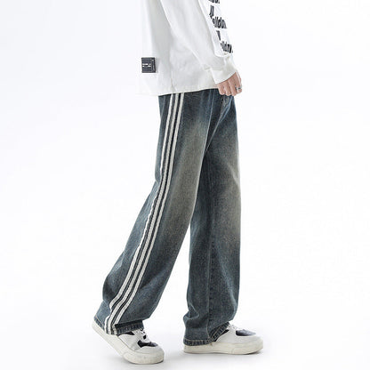 Fashion American Vintage Stripe Jeans Men