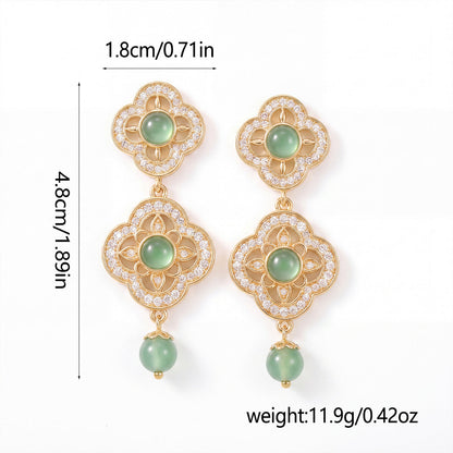 New Fashionable Light Luxury Zircon Four-Leaf Flower Earrings, Exquisite And High-Value Niche Earrings, Fresh Hollow Double-Layer Ear Accessories