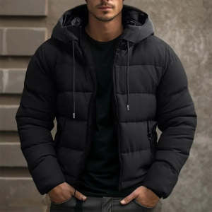 Men's Hooded Jacket Winter Pockets Zip-up Coat Casual Outerwear Clothing