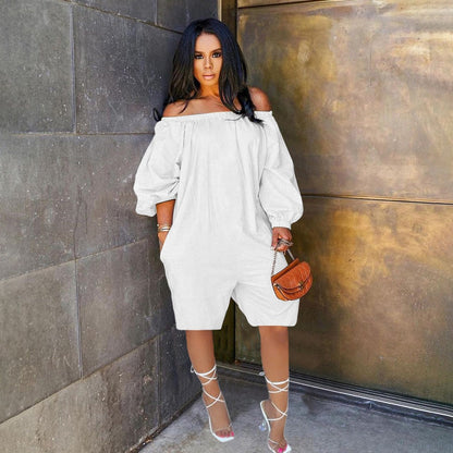 Off-shoulder Fashionable Loose-fitting Solid-color Jumpsuit