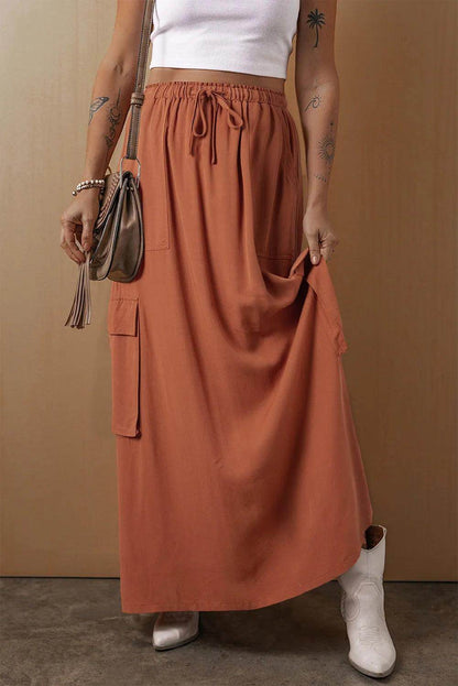 Stylish Drawstring Maxi Skirt with Pockets for Women