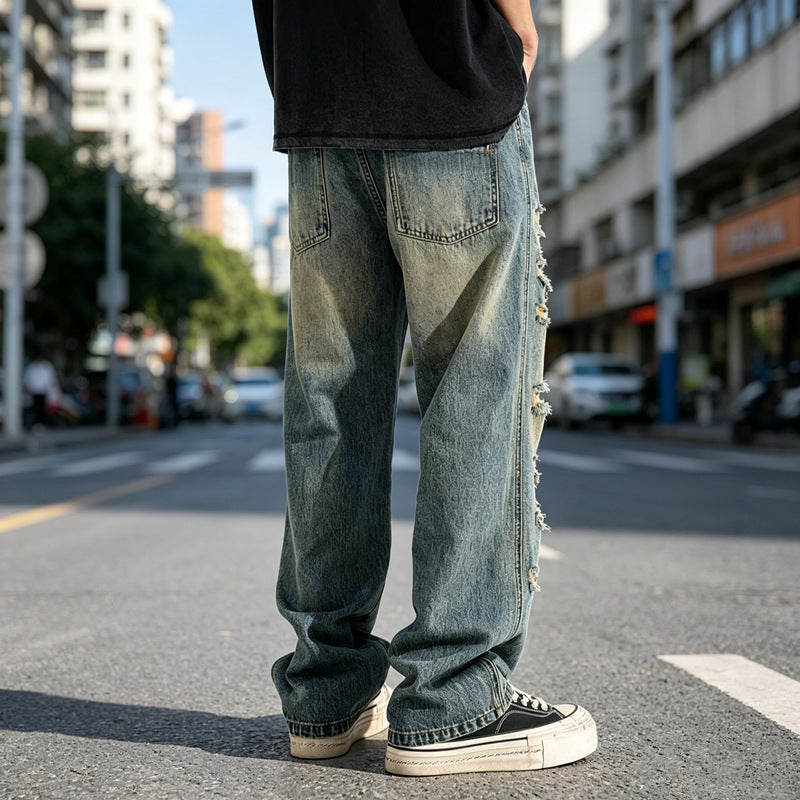 Mens Distressed Baggy Casual Pants With Rips