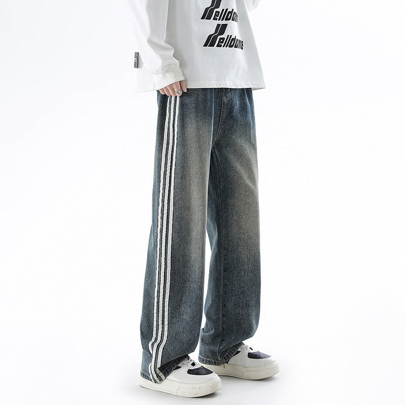 Fashion American Vintage Stripe Jeans Men
