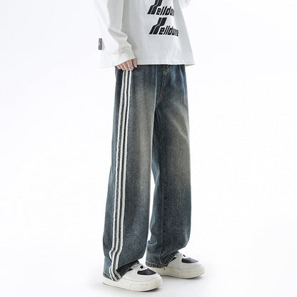 Fashion American Vintage Stripe Jeans Men