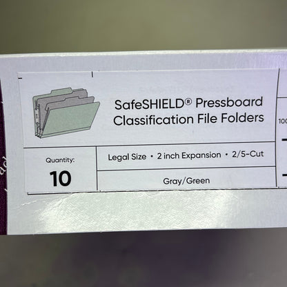 SMEAD (10 PACK) Safe Shield Pressboard Classification File Folders Green 19076
