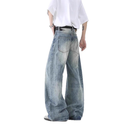 American-style Washed-and-distressed Loose-fitting Wide-leg Pants