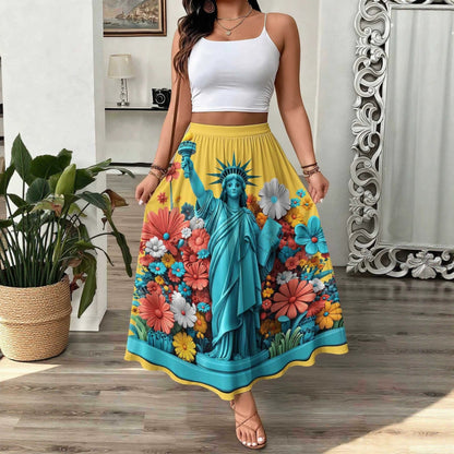 Womens 3D-printed Elastic High-waist Skirt