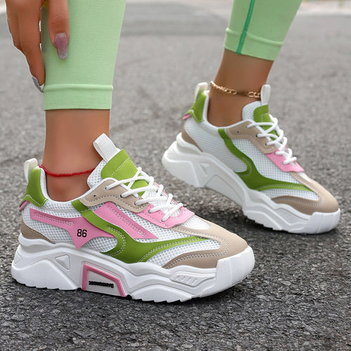 Womens Casual Sporty Floral Mesh Breathable Thick-Soled Elevator Shoes