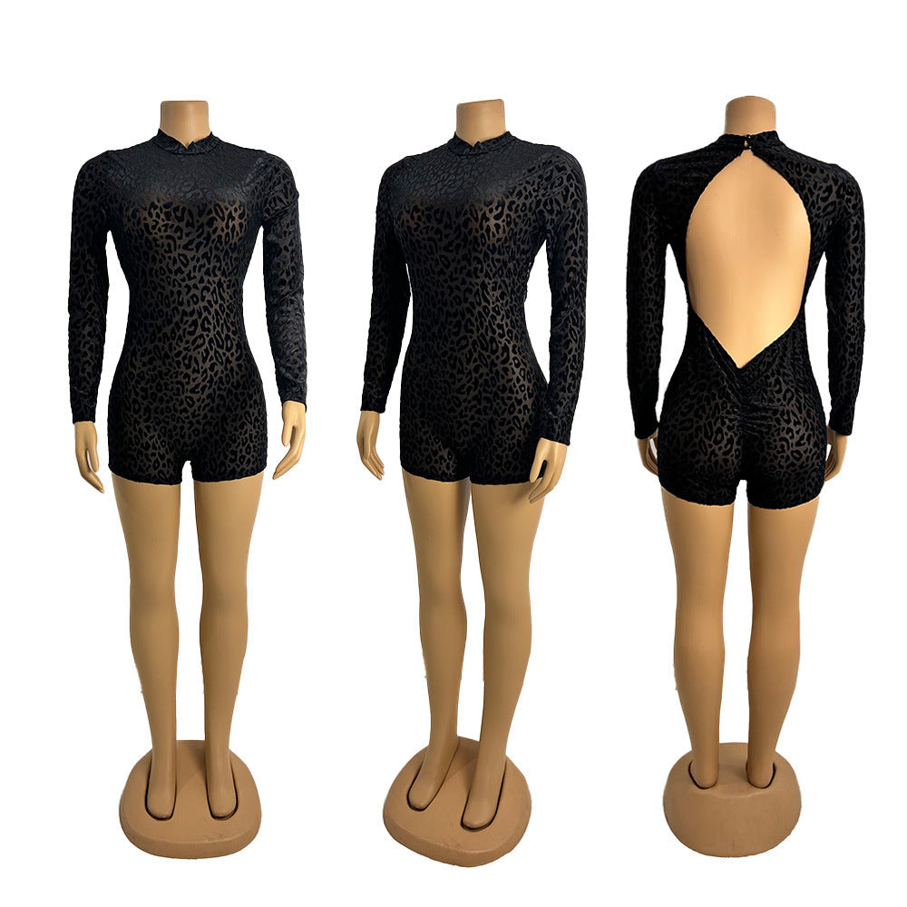 Sexy Jumpsuit  Sexy Transparent Leopard Backless Design