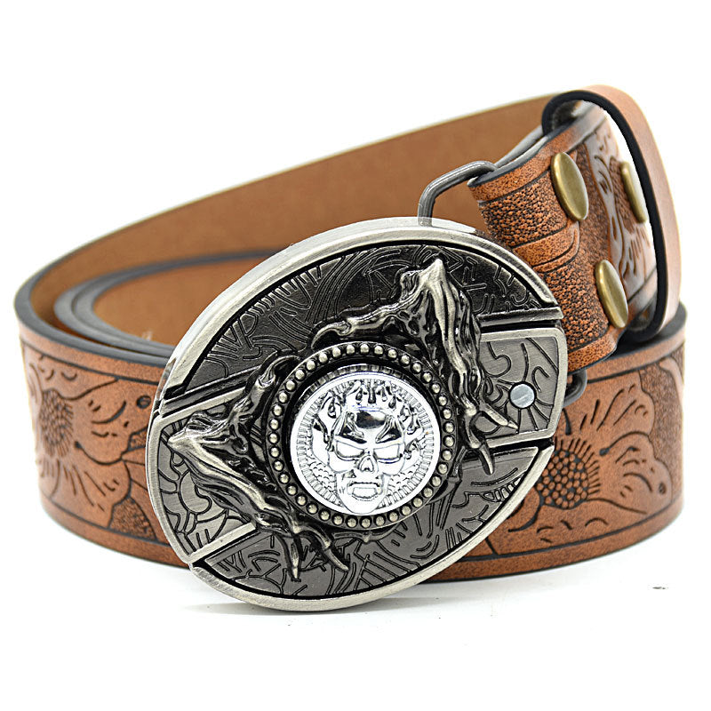 Personality Student Trendy Printing Engraving Smooth Buckle Knife Embossing Belt