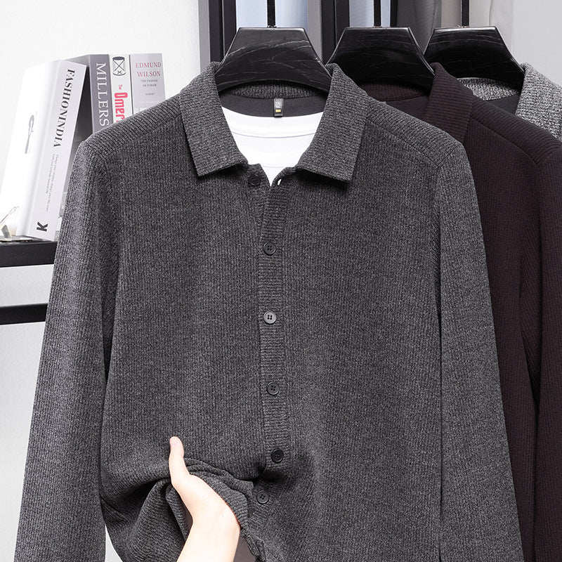 Men's Long-Sleeved Knitted SpringSummer Fashionable Lapel Warm Outerwear New Style Sweater