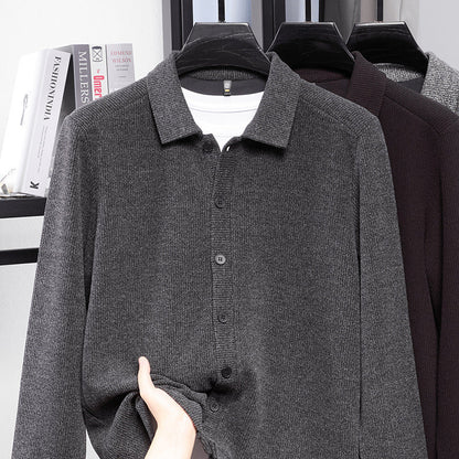 Men's Long-Sleeved Knitted SpringSummer Fashionable Lapel Warm Outerwear New Style Sweater