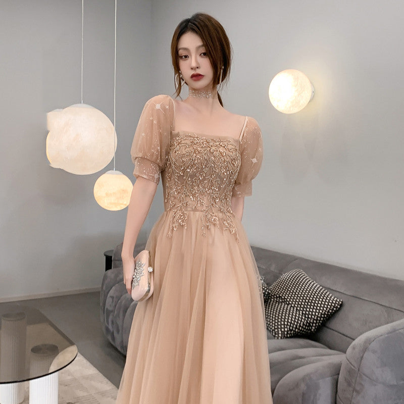 Champagne Bridesmaid Dresses Appear Slim To The Small Crowd