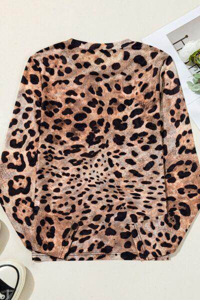 Leopard Round Neck Long Sleeve Blouse for Women Fashion