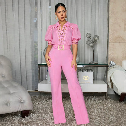Women's Lace-panelled Lace-up Wide-leg Pants