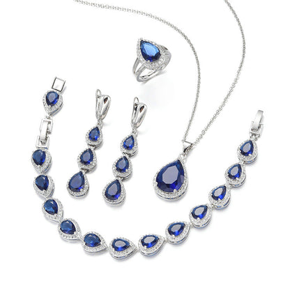 Water Drop Long Necklace Earring Ring Bracelet Ornament Suit