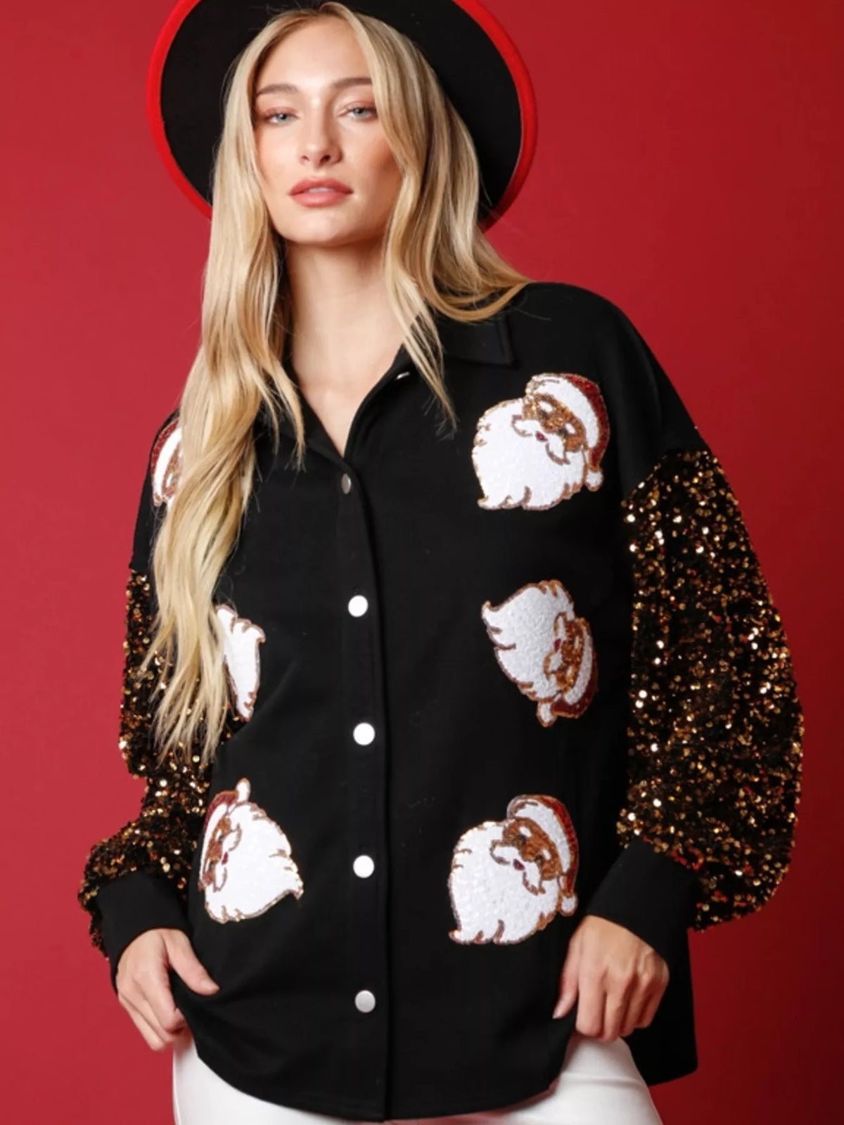 Christmas Santa Sequin Long Sleeve Shirt