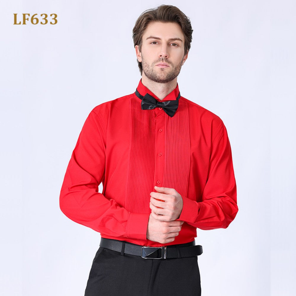 Shirt - Men's Multi-Color Long Sleeve Tuxedo Dress Shirt With Bow Tie