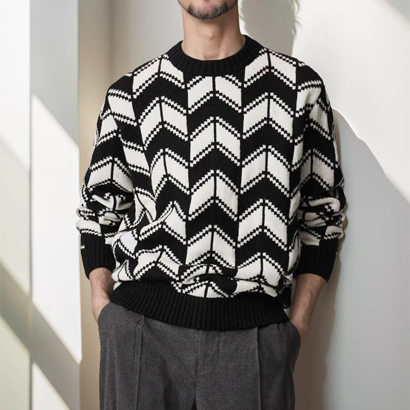 Turtleneck Fashion Stripe Mens Sweater