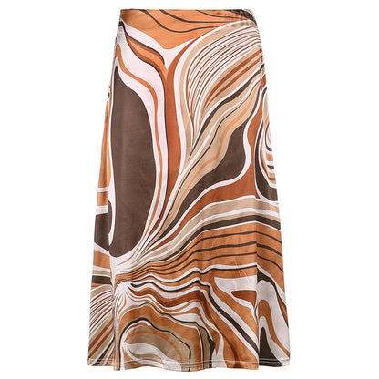 Irregular Stripes Printed Satin Skirt Women
