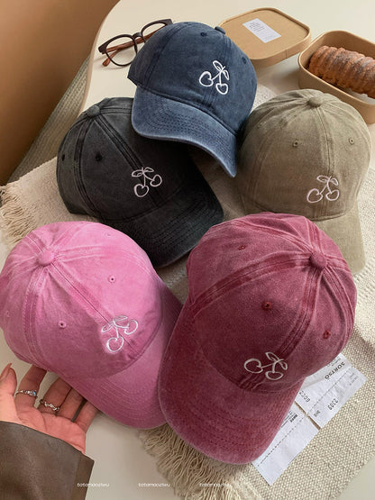 Cherry Embroidered Wide Brim Baseball Cap