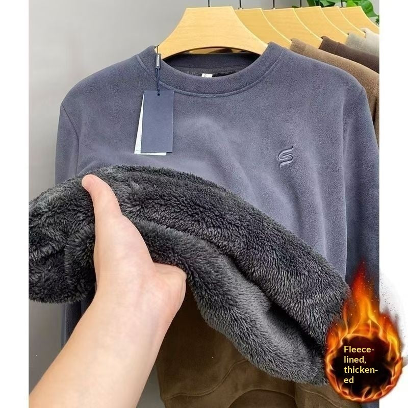 Winter Crew-neck Polar Fleece Long-sleeve T-shirt Hoodie Men's Top
