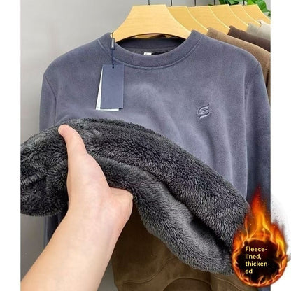 Winter Crew-neck Polar Fleece Long-sleeve T-shirt Hoodie Men's Top