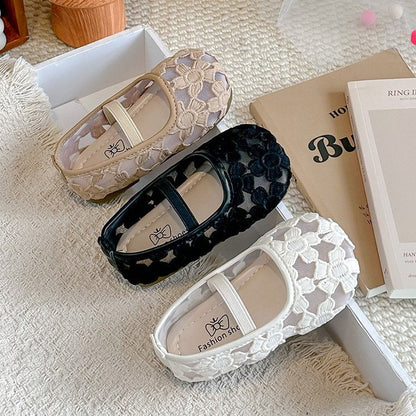 Girls' Flower Mesh Sandals Solid Color Transparent Mesh Princess Shoes