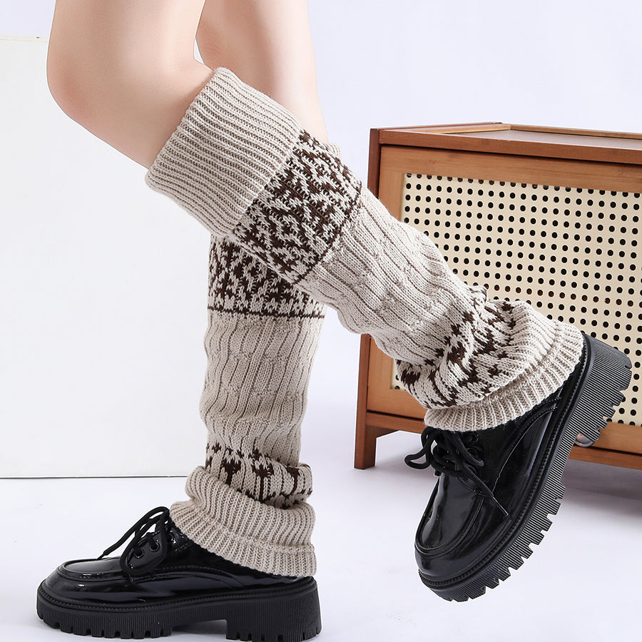 Calcetines Fair Isle Knit Boot Socks Stackable Mid Calf Socks Women Winter Snow Boots Accessories Warm Leg