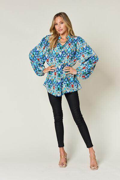 Double Take Full Size Printed Balloon Sleeve Blouse for Women