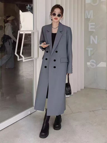 Black Long Suit Trench Coat Coat For Women Spring And Autumn