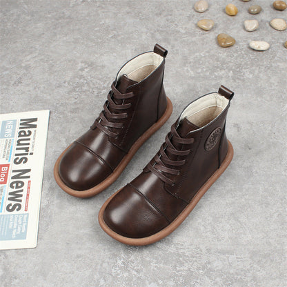 Women's Fleece-lined Lace-up Round-toe Ankle Boots