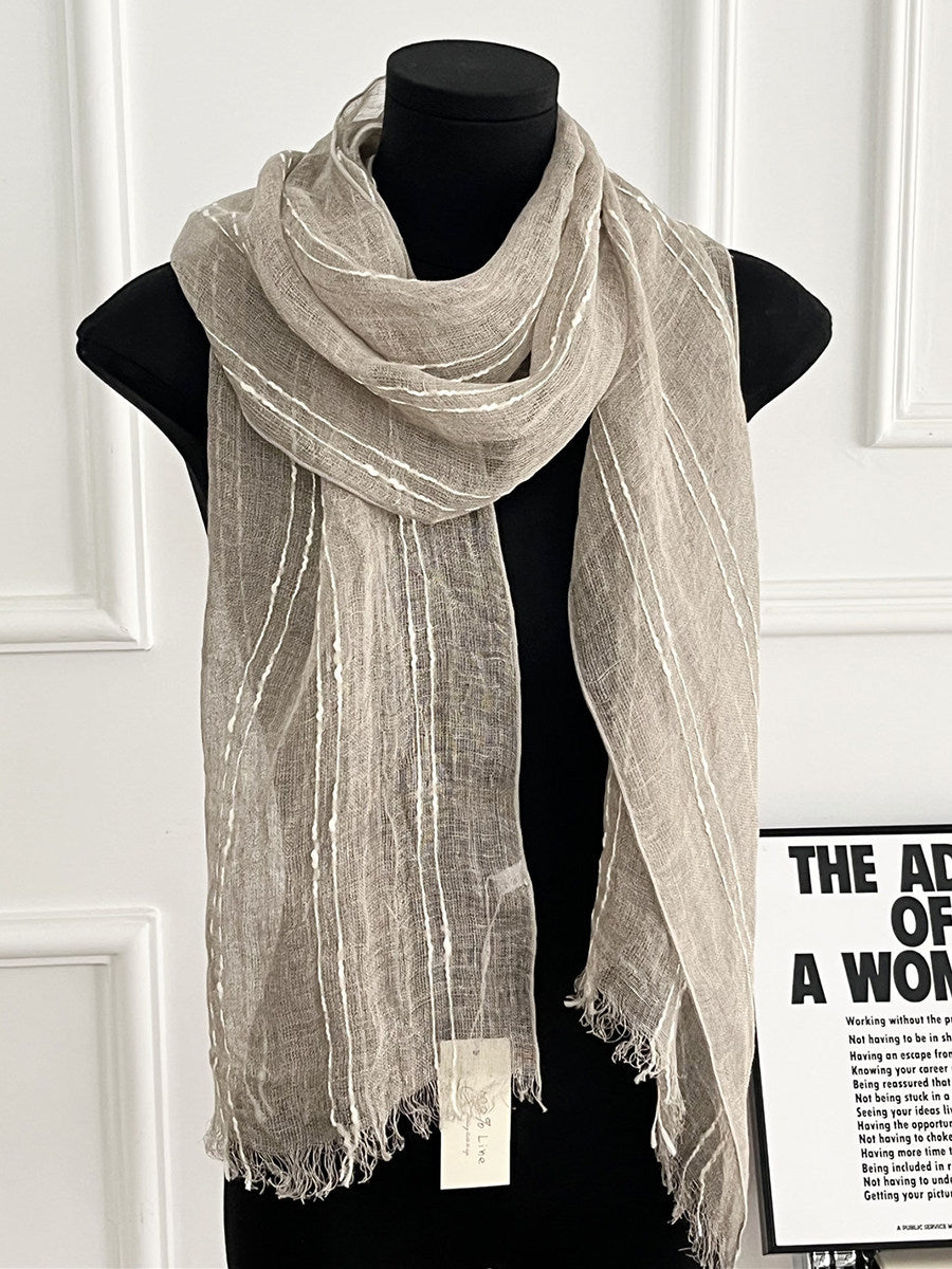 Womens Linen Striped Long Scarf Shawl