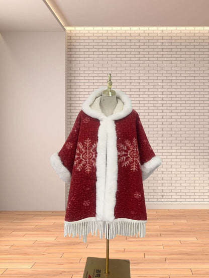 New Winter Hooded Cloak Shawl Fleece-lined And Extra-thick Latest Style
