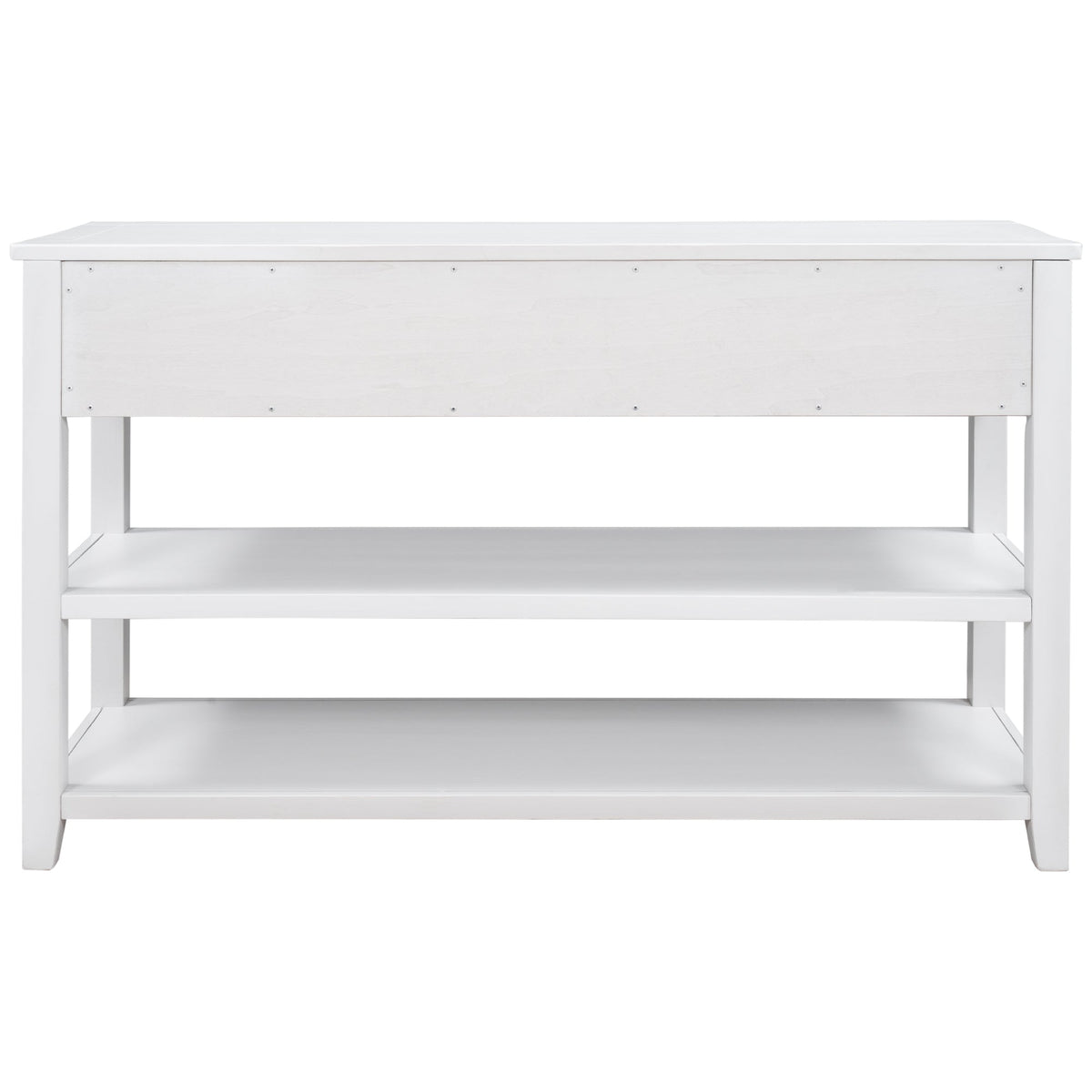 Retro Design Console Table with Two Open Shelves, Pine Solid Wood Frame and Legs for Living Room (Antique White)