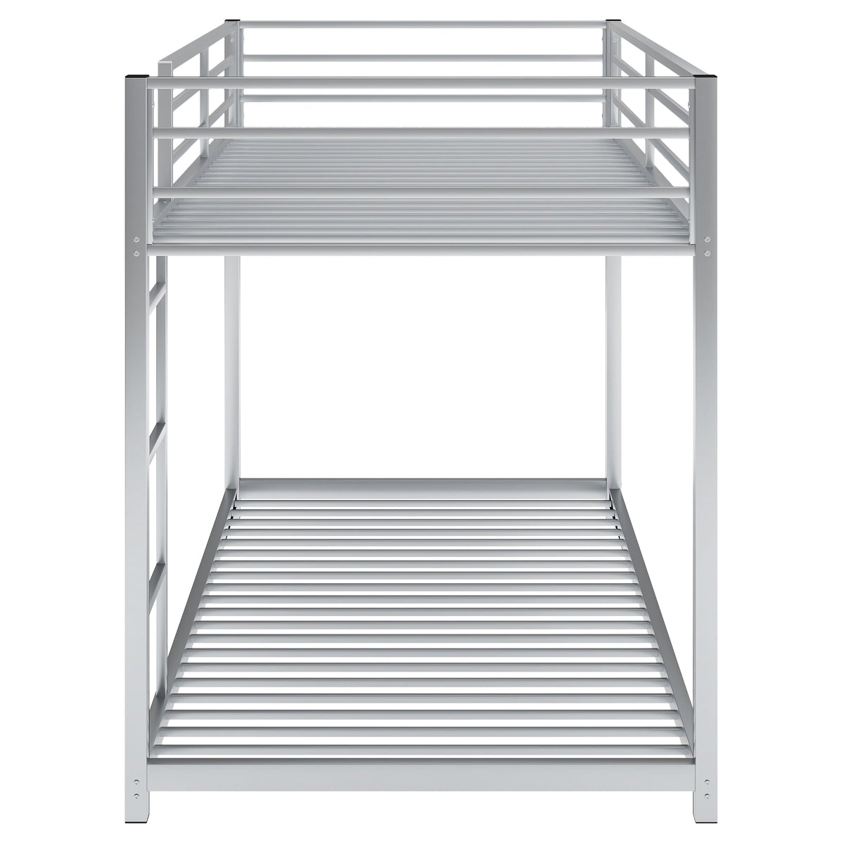 Twin over Twin Metal Bunk Bed, Low Bunk Bed with Ladder Silver