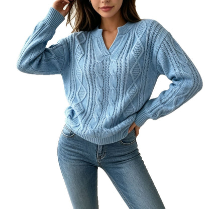 Women's Fashion Cable-knit Sweater With A Half-placket Neckline