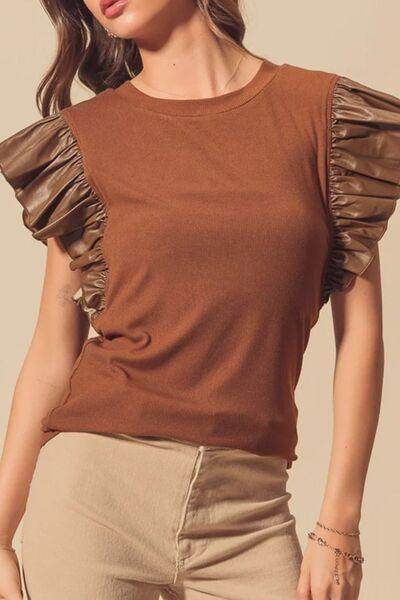 Ruffled Round Neck Cap Sleeve Blouse for Women Stylish Wear