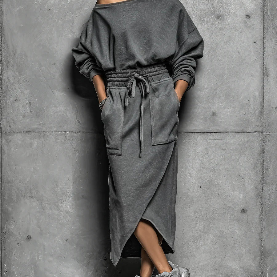 Casual Two-piece Set Short-sleeve Top And Long Skirt