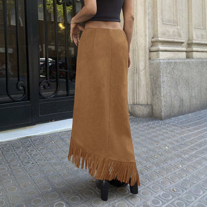 Fringe Asymmetrical Long Skirt For Women