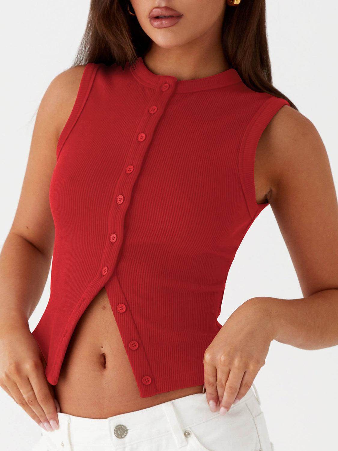 Lovelet Button Up Round Neck Tank for Stylish Comfort