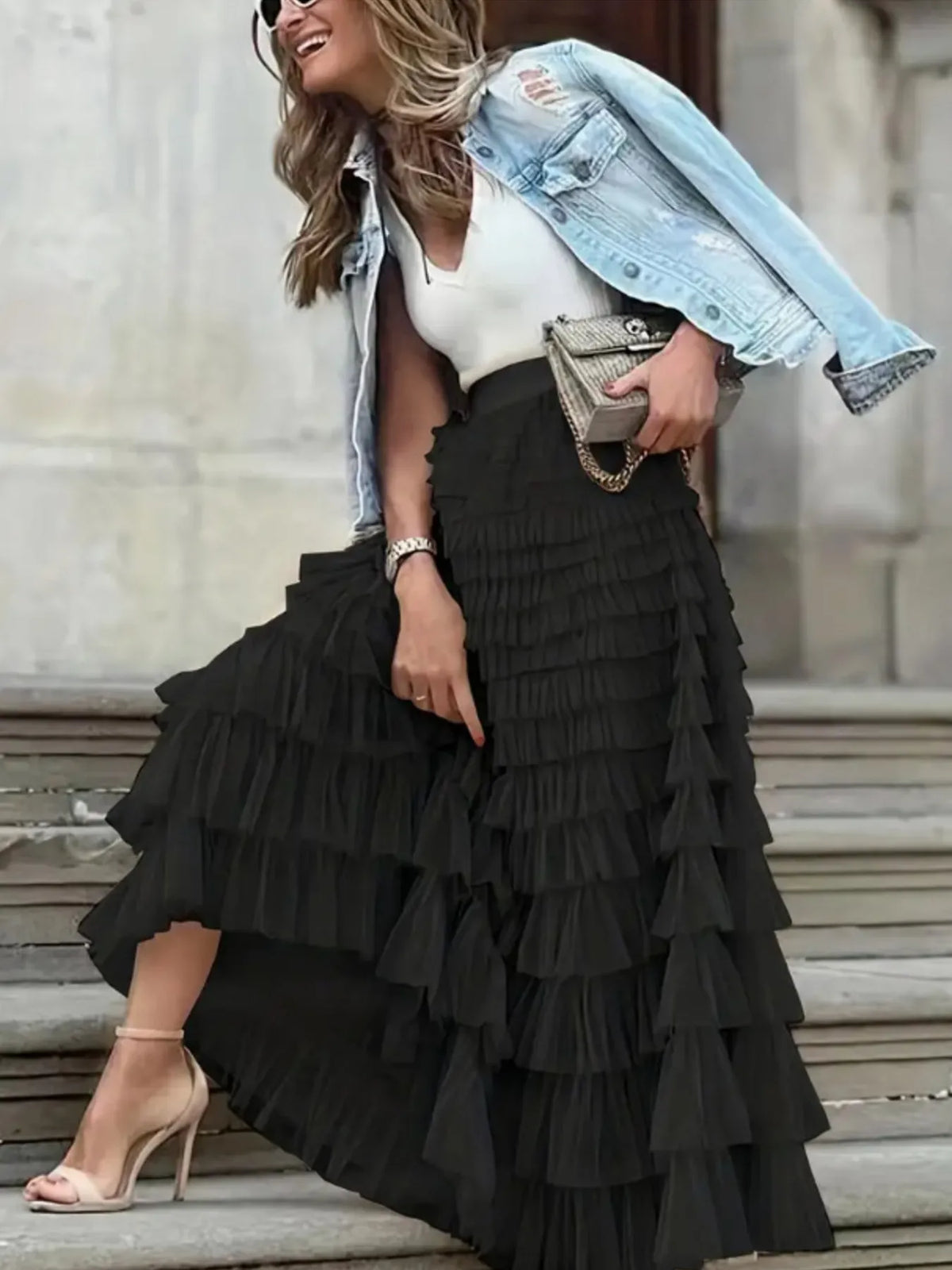 Layered Ruffle Maxi Skirt