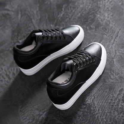 Soft Leather White Thick Bottom Height Increasing Insole Canvas Shoes
