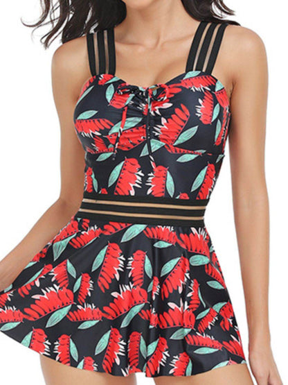 Ruched Printed Sweetheart Neck Two-Piece Swim Set