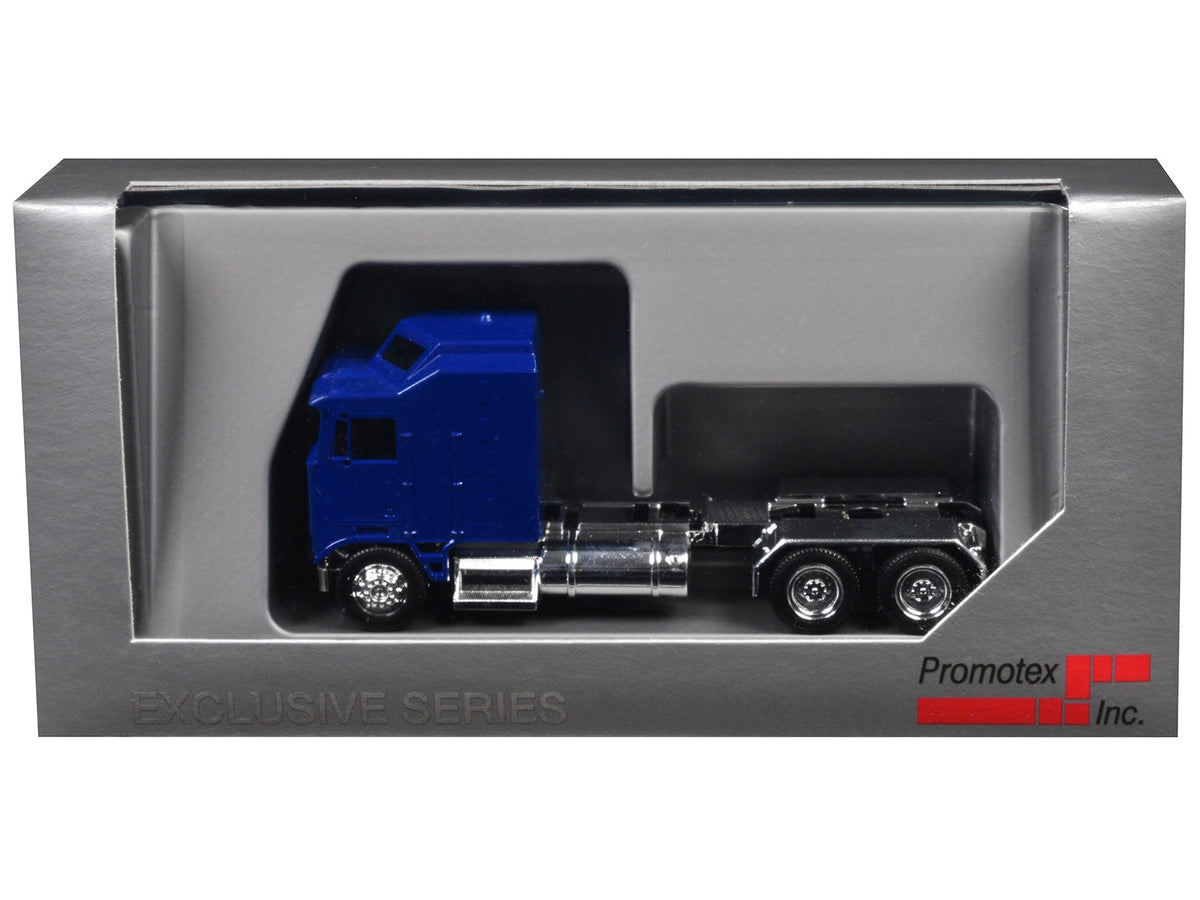 Kenworth K100 with 1-Bar Grill and X-Long Chrome Chassis Blue 1/87 (HO) Plastic Model Car by Promotex