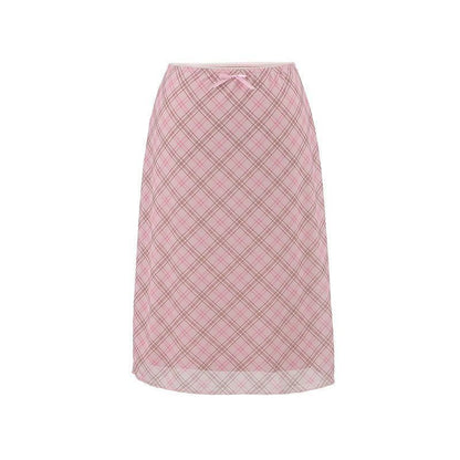 Bow-knot Ribbon Mesh Plaid Skirt For Women