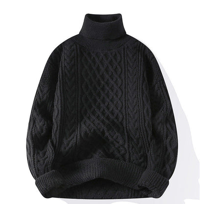 Round-neck High-neck Fleece-lined Solid-color Sweater