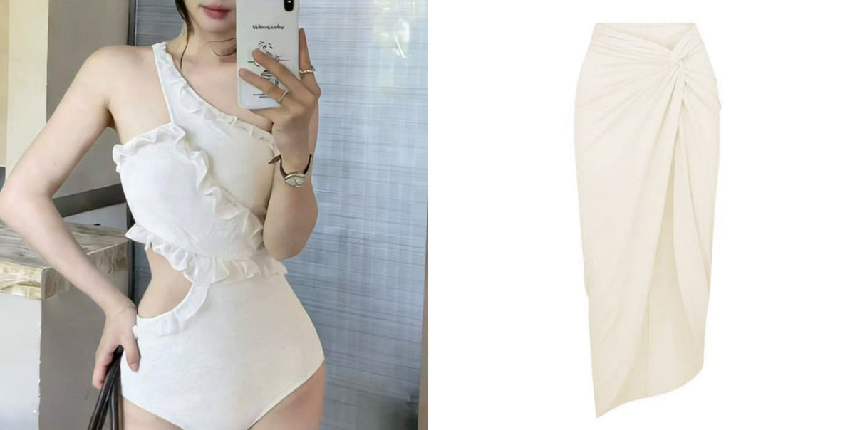 Womens Sexy Ruffled One-shoulder Swimsuit